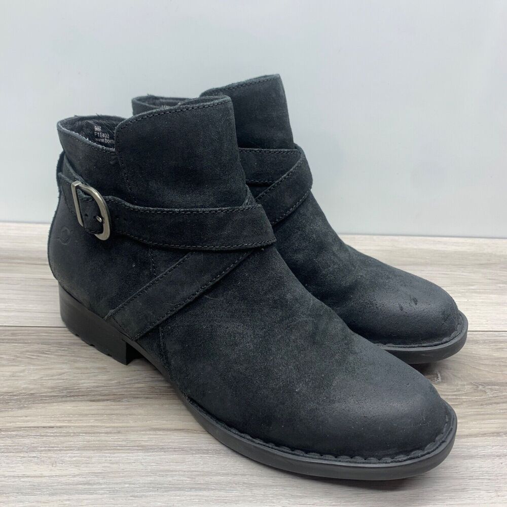 Born Trinculo Distressed Black Suede Ankle Boots Booties Women's 9 M
